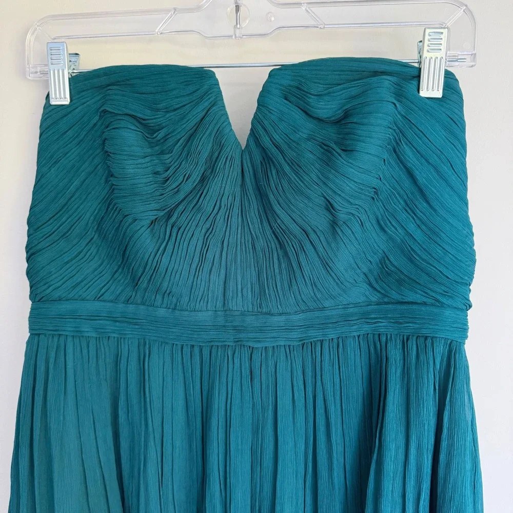 J. Crew Arabelle 100% Silk Chiffon Dress Teal Green Strapless Flowy Short Size 8
